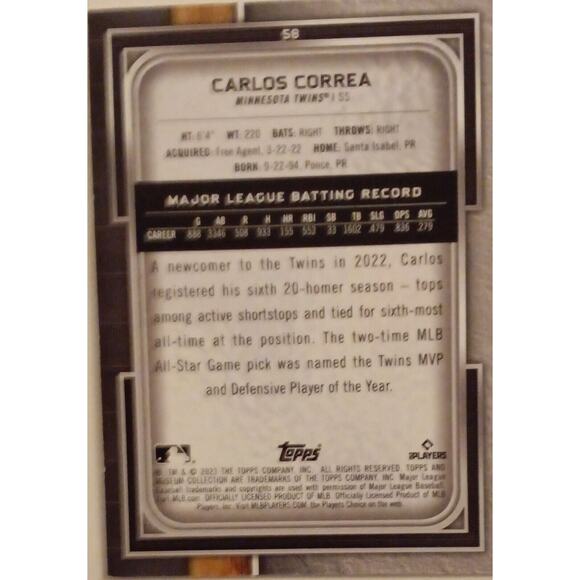CARLOS CORREA 2023 Topps Museum Collection Sapphire #121/150 - Minnesota Twins - Picture 5 of 5
